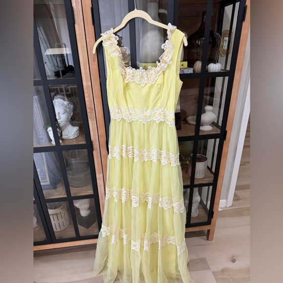 Vintage 1960s Nadine Lace Gown Union Made ILGWU Maxi Party Dress daisy flowers - Picture 1 of 15